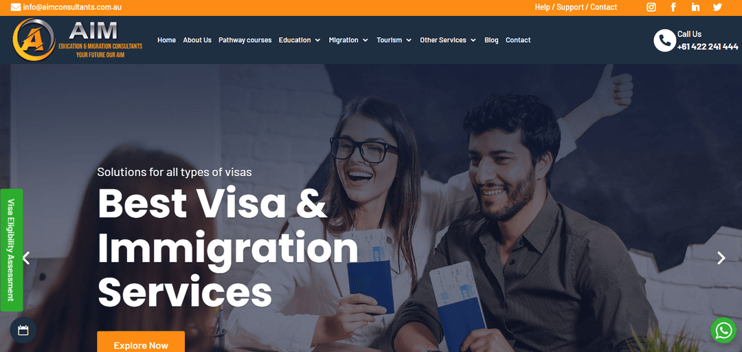 Screenshot of the Aim Education